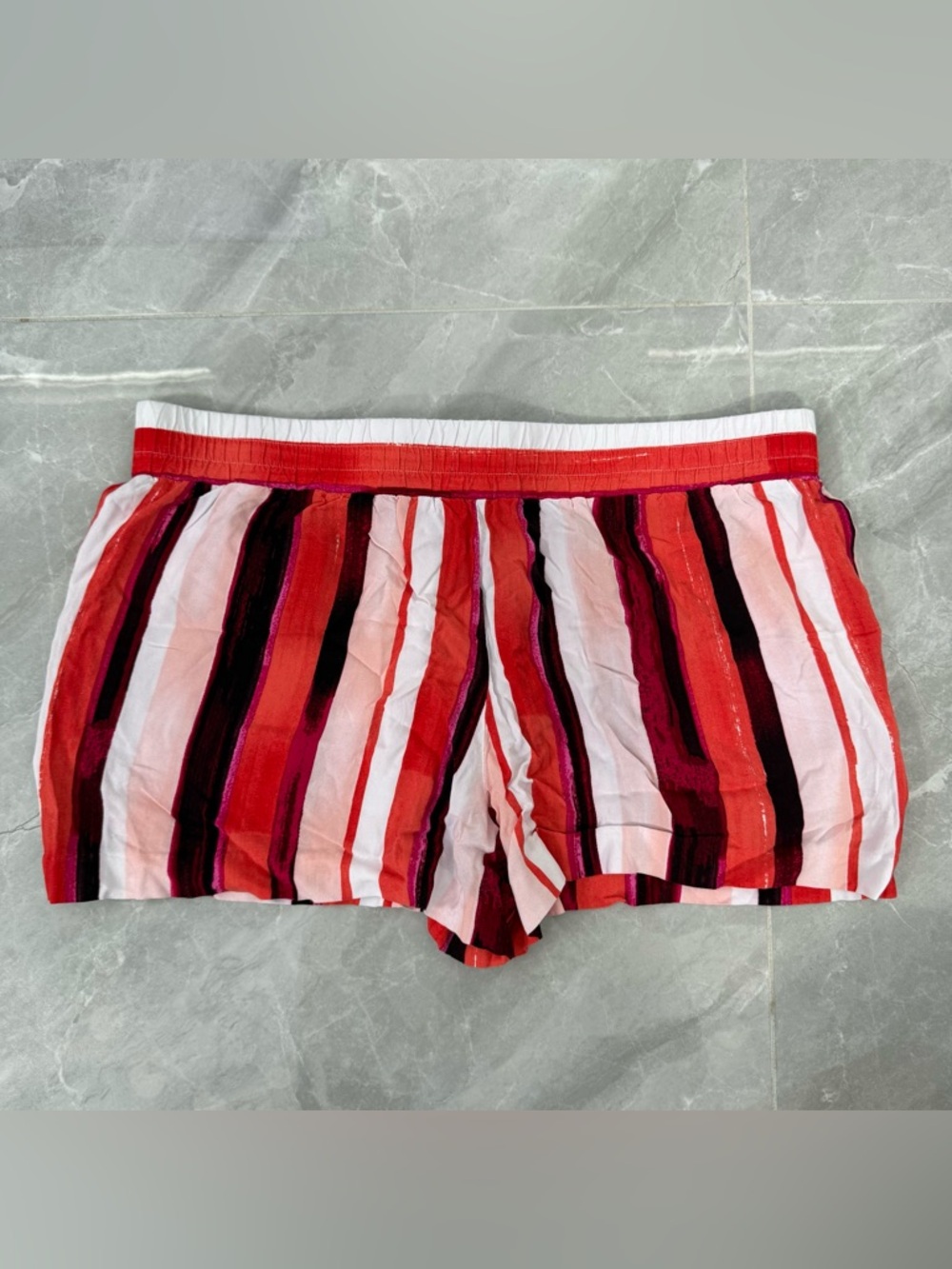 Women’s APT. 9 Mid Rise Striped Elastic Waist Casual Shorts Pockets Rayon Large - Picture 7 of 16